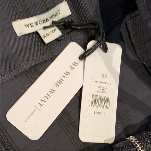 We Wore What navy plaid twill moto overalls XS - Picture 7 of 9